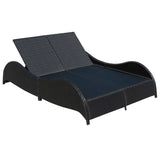 NNEVL Double Sun Lounger with Cushion Poly Rattan Black