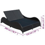 NNEVL Double Sun Lounger with Cushion Poly Rattan Black