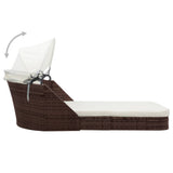NNEVL Sun Lounger with Canopy Poly Rattan Brown