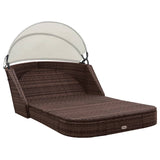NNEVL Sun Lounger with Canopy Poly Rattan Brown
