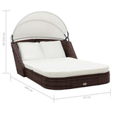 NNEVL Sun Lounger with Canopy Poly Rattan Brown
