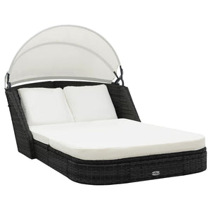 NNEVL Sun Lounger with Canopy Poly Rattan Black