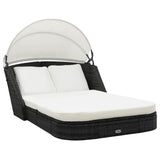 NNEVL Sun Lounger with Canopy Poly Rattan Black