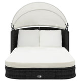 NNEVL Sun Lounger with Canopy Poly Rattan Black