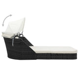 NNEVL Sun Lounger with Canopy Poly Rattan Black