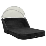 NNEVL Sun Lounger with Canopy Poly Rattan Black