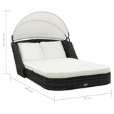 NNEVL Sun Lounger with Canopy Poly Rattan Black