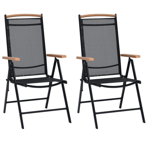 NNEVL Folding Garden Chairs 2 pcs Aluminium and Textilene Black