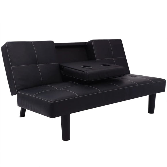 NNEVL Sofa Bed with Drop-Down Table Artificial Leather Black