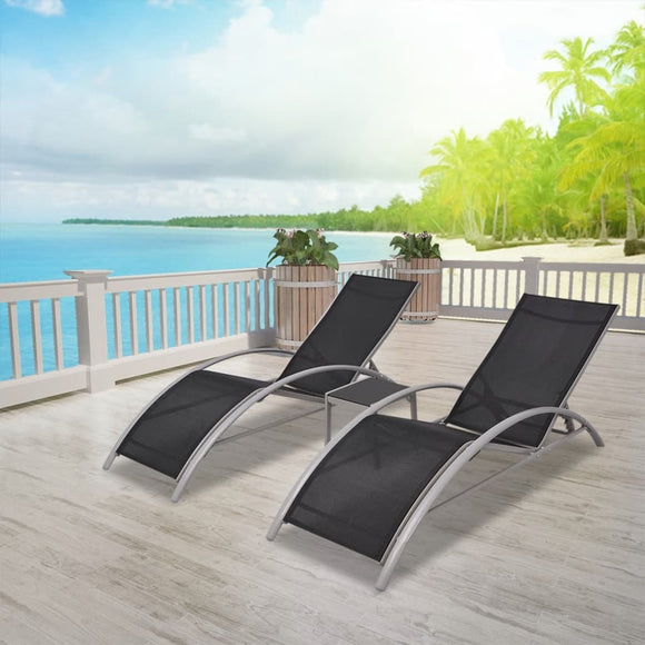 NNEVL Sun Loungers with Table Aluminium Black