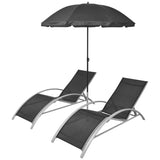 NNEVL Sun Loungers with Umbrella Aluminium Black