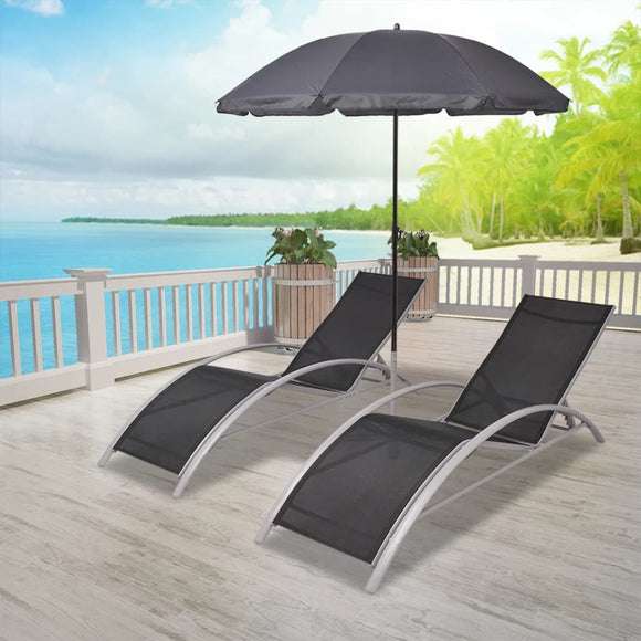 NNEVL Sun Loungers with Umbrella Aluminium Black