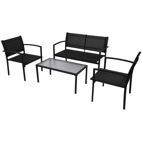 NNEVL 4 Piece Garden Lounge Set Textilene Black