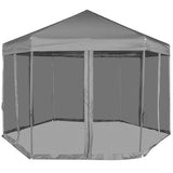 NNEVL Hexagonal Pop-Up Marquee with 6 Sidewalls Grey 3.6x3.1 m