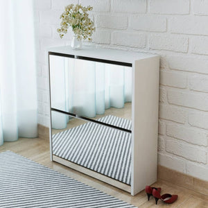 NNEVL Shoe Cabinet 2-Layer Mirror White 63x17x67 cm