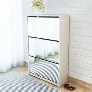 NNEVL Shoe Cabinet 3-Layer Mirror White 63x17x102.5 cm