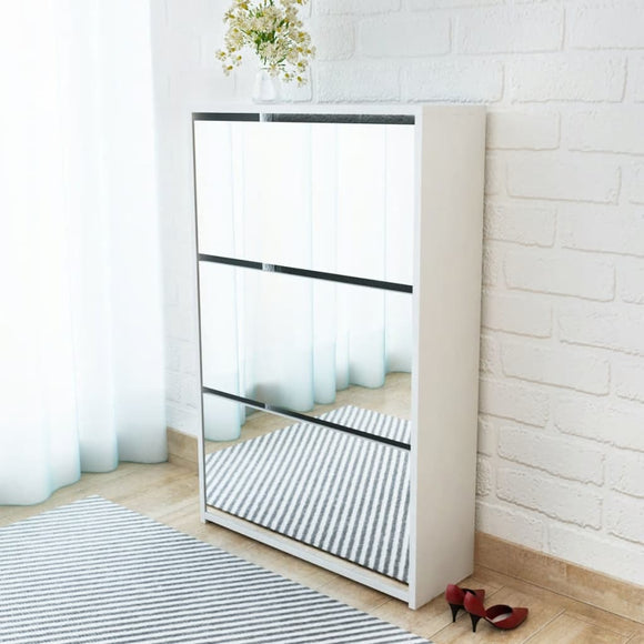NNEVL Shoe Cabinet 3-Layer Mirror White 63x17x102.5 cm
