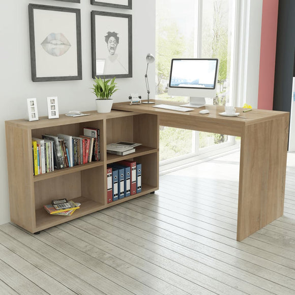 NNEVL Corner Desk 4 Shelves Oak