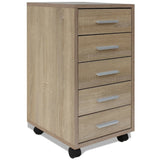 NNEVL Office Drawer Unit with Castors 5 Drawers Oak