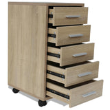 NNEVL Office Drawer Unit with Castors 5 Drawers Oak