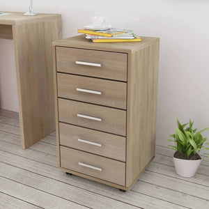 NNEVL Office Drawer Unit with Castors 5 Drawers Oak