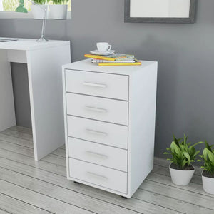 NNEVL Office Drawer Unit with Castors 5 Drawers White