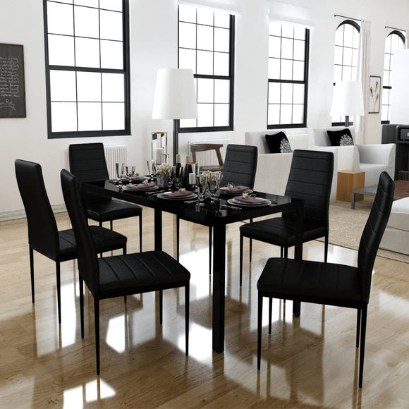 NNEVL Seven Piece Dining Table Set Black