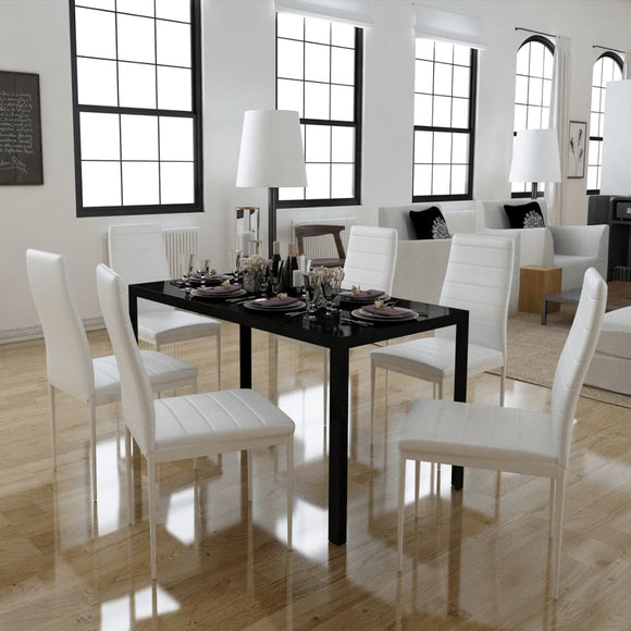 NNEVL Seven Piece Dining Table Set Black and White