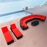 NNEVL 13 Piece Garden Lounge Set with Cushions Poly Rattan Red