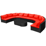 NNEVL 11 Piece Garden Lounge Set with Cushions Poly Rattan Red