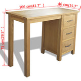 NNEVL Desk with 3 Drawers 106x40x75 cm Solid Oak Wood