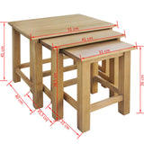 NNEVL Nesting Tables 3 pcs Solid Oak Wood