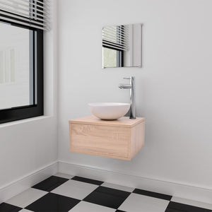 NNEVL Four Piece Bathroom Furniture Set with Basin with Tap Beige