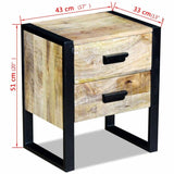 NNEVL Side Table with 2 Drawers Solid Mango Wood 43x33x51 cm