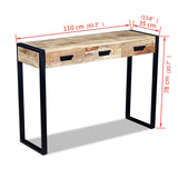 NNEVL Console Table with 3 Drawers Solid Mango Wood 110x35x78 cm