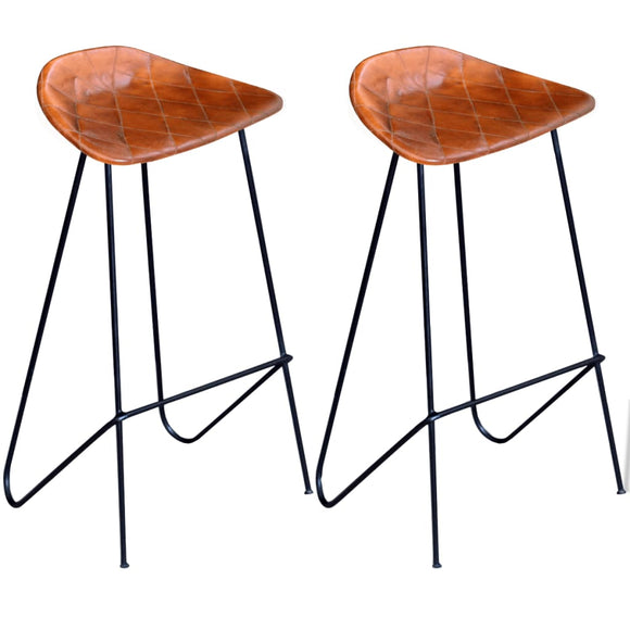 NNEVL Bar Chairs 2 pcs Black and Brown Real Leather