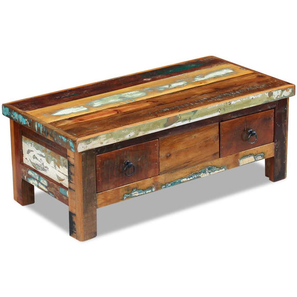 NNEVL Coffee Table Drawers Solid Reclaimed Wood 90x45x35 cm