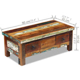 NNEVL Coffee Table Drawers Solid Reclaimed Wood 90x45x35 cm