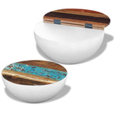 NNEVL Two Piece Bowl Shaped Coffee Table Set Solid Reclaimed Wood