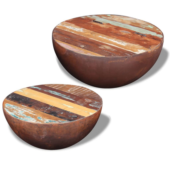 NNEVL Two Piece Bowl Shaped Coffee Table Set Solid Reclaimed Wood