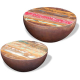 NNEVL Two Piece Bowl Shaped Coffee Table Set Solid Reclaimed Wood