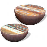 NNEVL Two Piece Bowl Shaped Coffee Table Set Solid Reclaimed Wood