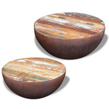 NNEVL Two Piece Bowl Shaped Coffee Table Set Solid Reclaimed Wood