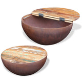 NNEVL Two Piece Bowl Shaped Coffee Table Set Solid Reclaimed Wood