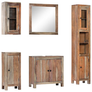 NNEVL 5 Piece Bathroom Set Solid Acacia Wood