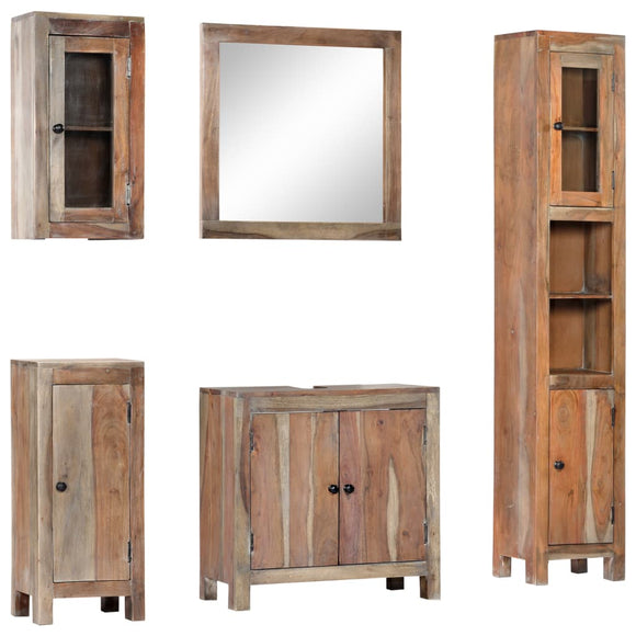 NNEVL 5 Piece Bathroom Set Solid Acacia Wood