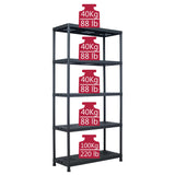 NNEVL Storage Shelf Rack Black 260 kg 90x40x180 cm Plastic