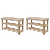 NNEVL 2-in-1 Shoe Rack with Bench Top 2 pcs Solid Wood