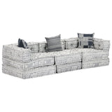 NNEVL 3-Seater Modular Pouffe Light Grey Fabric
