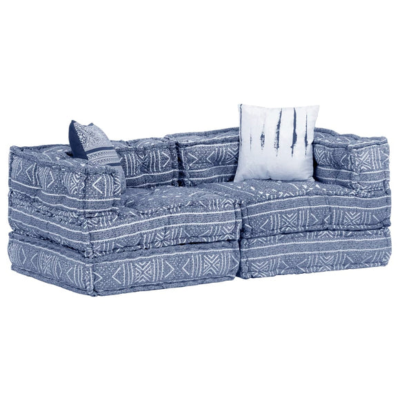 NNEVL 2-Seater Modular Pouffe Indigo Fabric